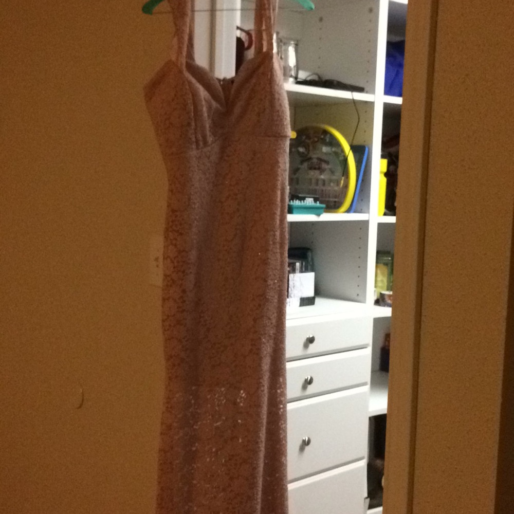 A pink long dress has been worn a few times